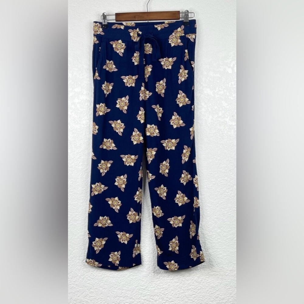 Loft navy floral drawstring pants small petite. - Picture 2 of 2